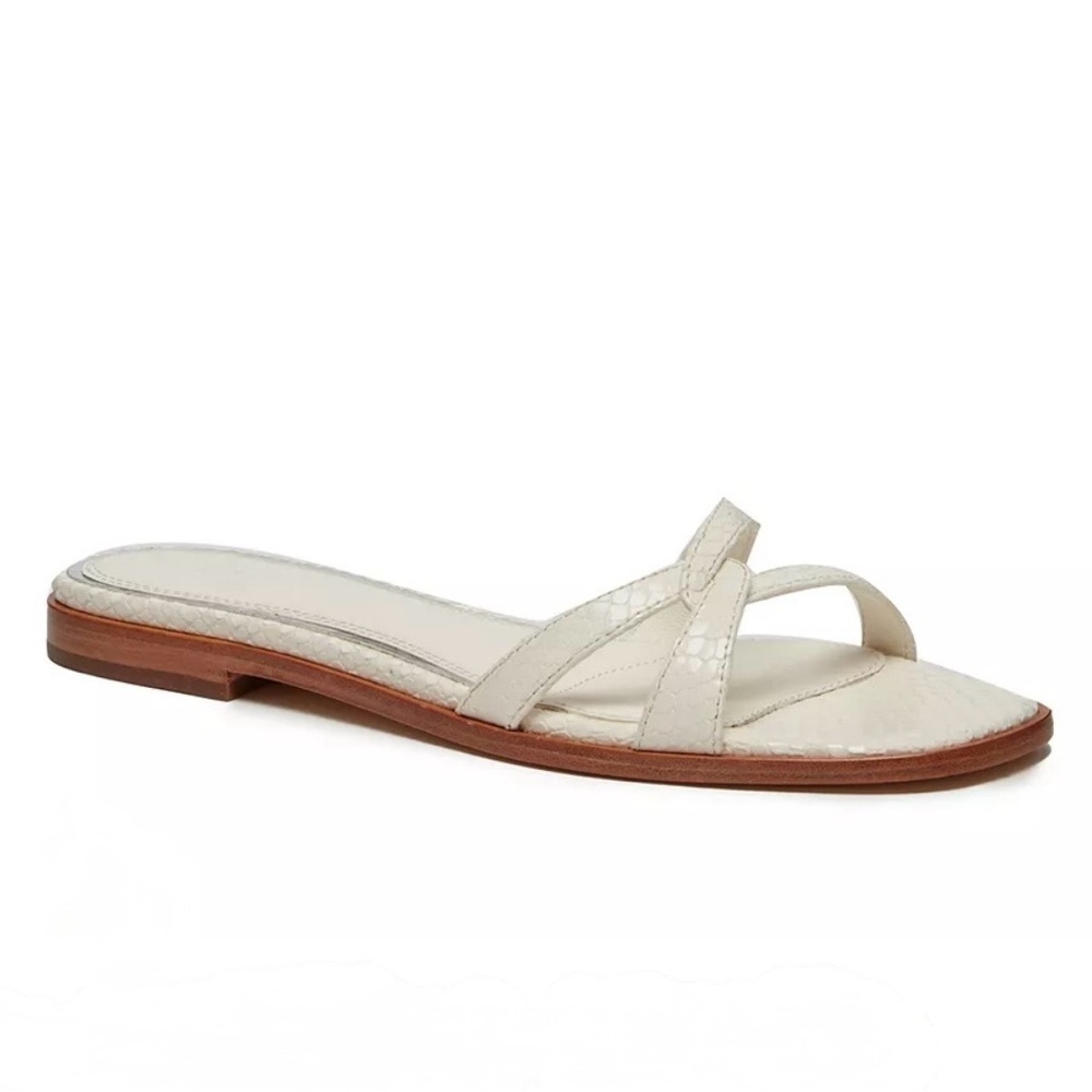 PAIGE Toby Snake‑Embossed Leather Slide Sandals Women’s Size 7